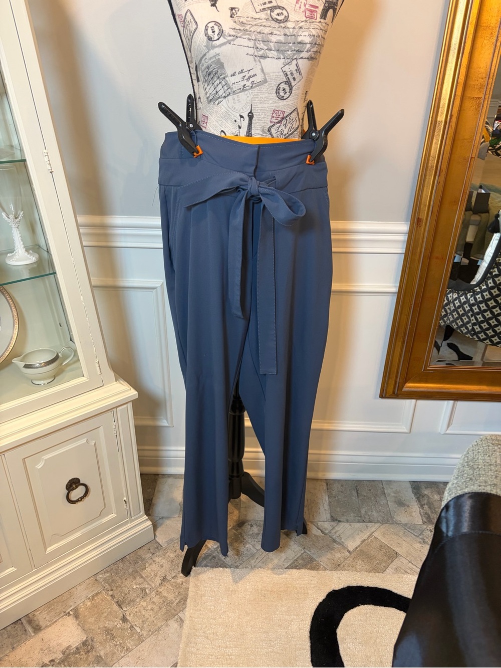 New York and Co High-Waist Tie Front Navy Dress Pants - Picture 3 of 5